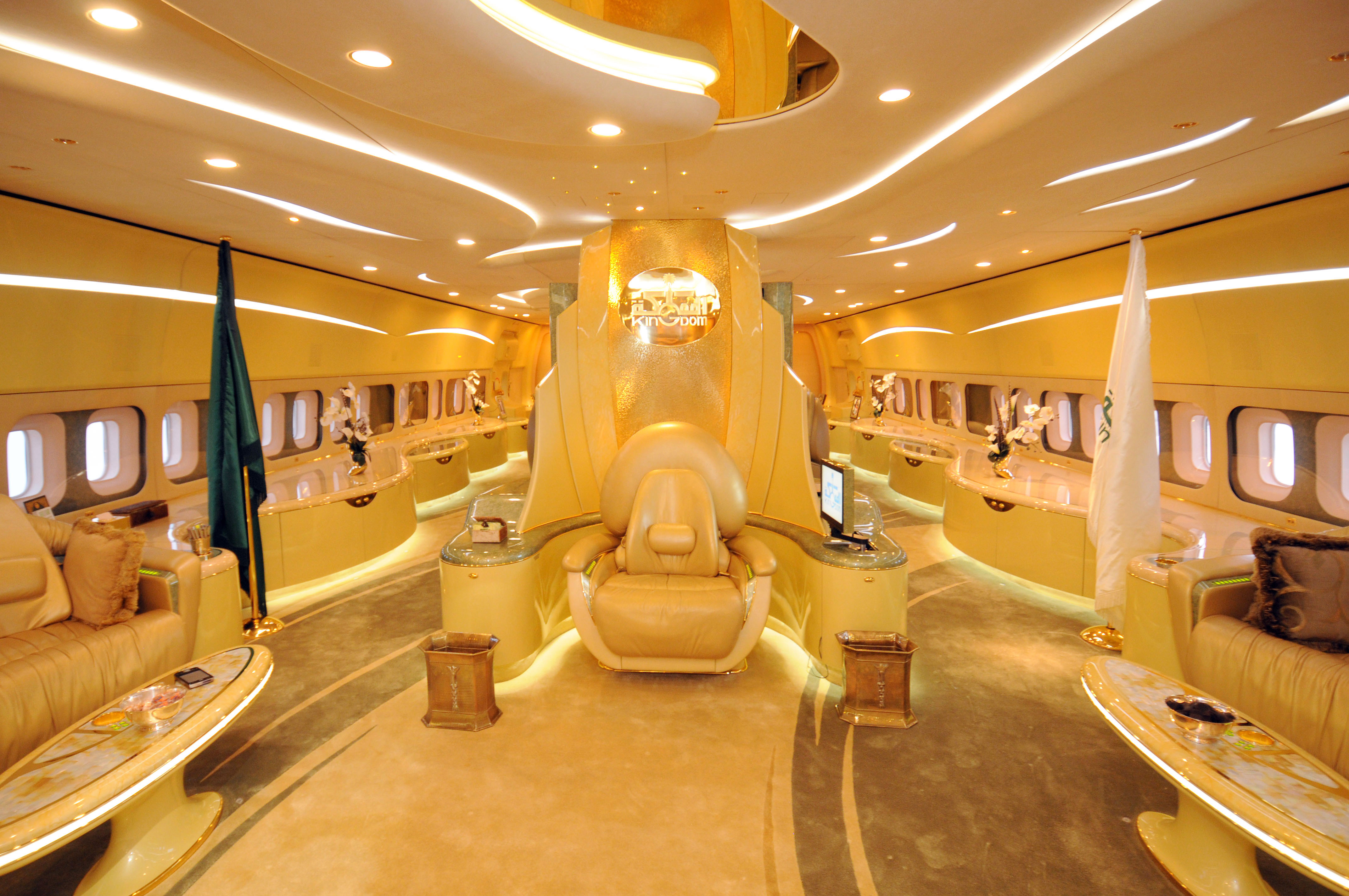 The interior of Saudi Prince Alwaleed bin Talal's private Boeing 747 airplane